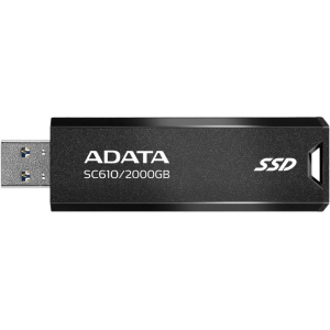 External SSD ADATA SC610 2TB USB 3.2 Write speed 500 MBytes/sec Read speed 550 MBytes/sec SC610-2000G-CBK/RD