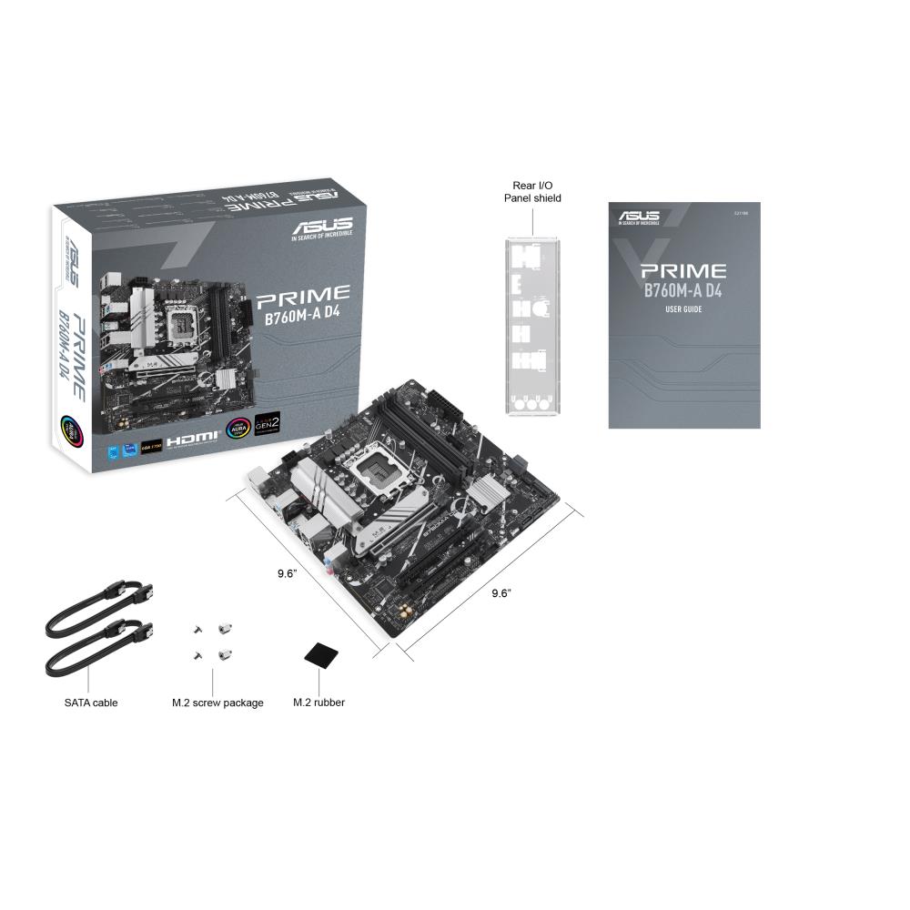 Mainboard ASUS Intel B760 Express LGA1700 Micro-ATX Memory DDR4 Memory slots 4 1xPCI-Express 4.0 16x 2xM.2 1xHDMI 1xDisplayPort 4xUSB 2.0 2xUSB 3.2 1xPS/2 1xRJ45 3xAudio port PRIMEB760M-AD4-CSM - Image 5