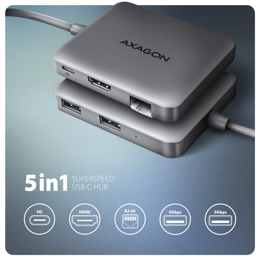 I/O HUB USB-C 5IN1 5GBPS/0.2M HMC-5HL AXAGON - Image 2