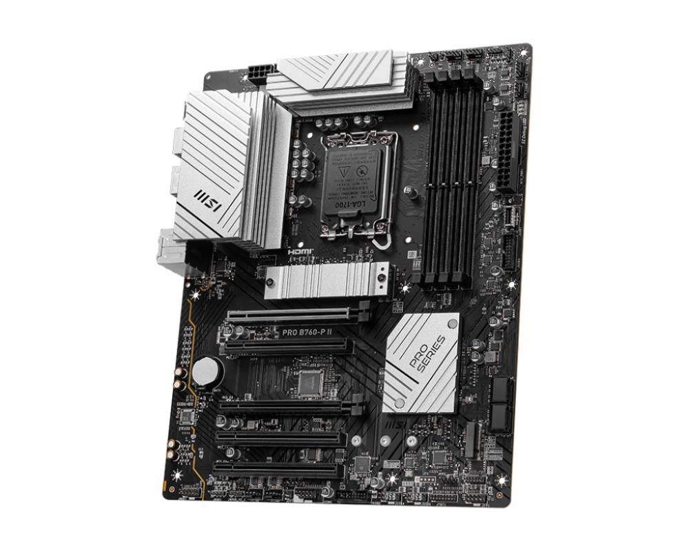 Mainboard MSI Intel B760 Express LGA1700 Memory DDR5 Memory slots 4 5xPCI-Express 5.0 16x 2xM.2 1xHDMI 1xDisplayPort 2xUSB 2.0 2xUSB 3.2 1xUSB-C 1xOptical S/PDIF 1xRJ45 5xAudio port PROB760-PII - Image 3
