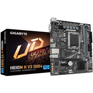 Mainboard GIGABYTE Intel H610 LGA1700 Micro-ATX Memory DDR4 Memory slots 2 1xPCI-Express 3.0 1x 1xPCI-Express 4.0 16x 1xM.2 1x15pin D-sub 1xHDMI 4xUSB 2.0 2xUSB 3.2 1xPS/2 1xRJ45 3xAudio port H610MHV3DDR4