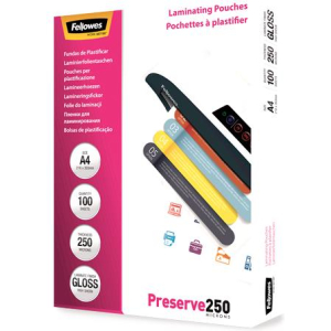 LAMINATOR POUCH GLOSSY/A4 250 100PCS 5401802 FELLOWES
