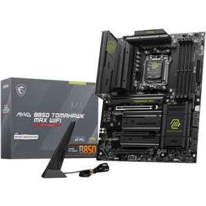 Mainboard MSI AMD B850 SAM5 ATX Memory DDR5 Memory slots 4 3xPCI-Express 16x 4xM.2 1xHDMI 1xAudio-In 1xAudio-Out 4xUSB 2.0 1xUSB 3.0 2xUSB 3.2 3xUSB-C 1xRJ45 B850TOMAHAWKMAXWIFI