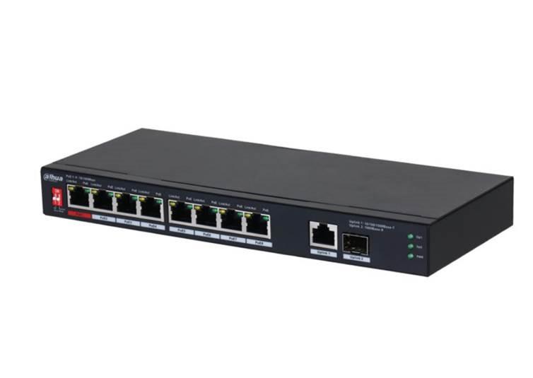 Switch DAHUA PFS3110-8ET1GT1GF-96 Desktop/pedestal 8x10Base-T / 100Base-TX 1x10Base-T / 100Base-TX / 1000Base-T 2x1000Base-T PoE ports 8 96 Watts DH-PFS3110-8ET1GT1GF-96