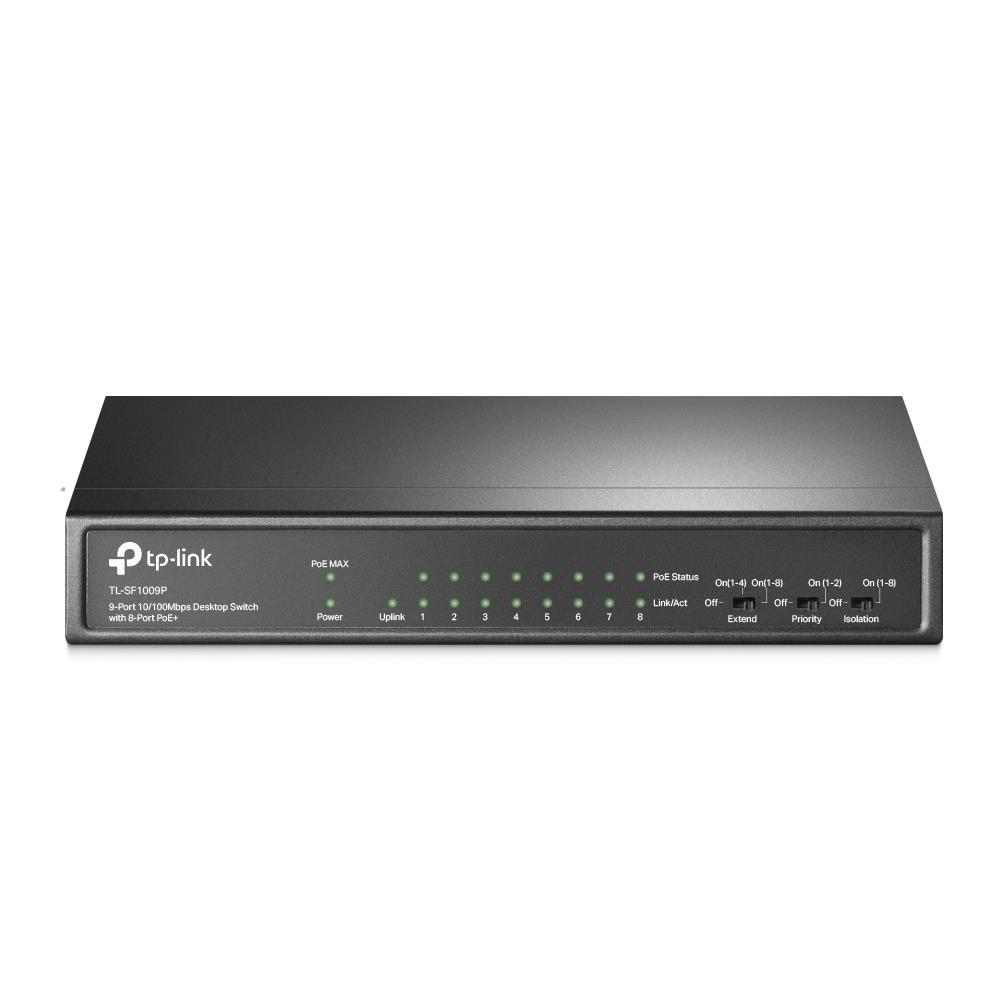 Switch TP-LINK Desktop/pedestal 9x10Base-T / 100Base-TX PoE+ ports 8 TL-SF1009P