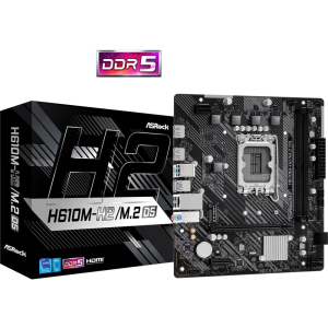 Mainboard ASROCK Intel H610 LGA1700 Micro-ATX Memory DDR5 Memory slots 2 1xPCI-Express 3.0 1x 1xPCI-Express 4.0 16x 1xM.2 2xHDMI 4xUSB 2.0 2xUSB 3.2 1xPS/2 1xRJ45 3xAudio port H610M-H2/M.2D5