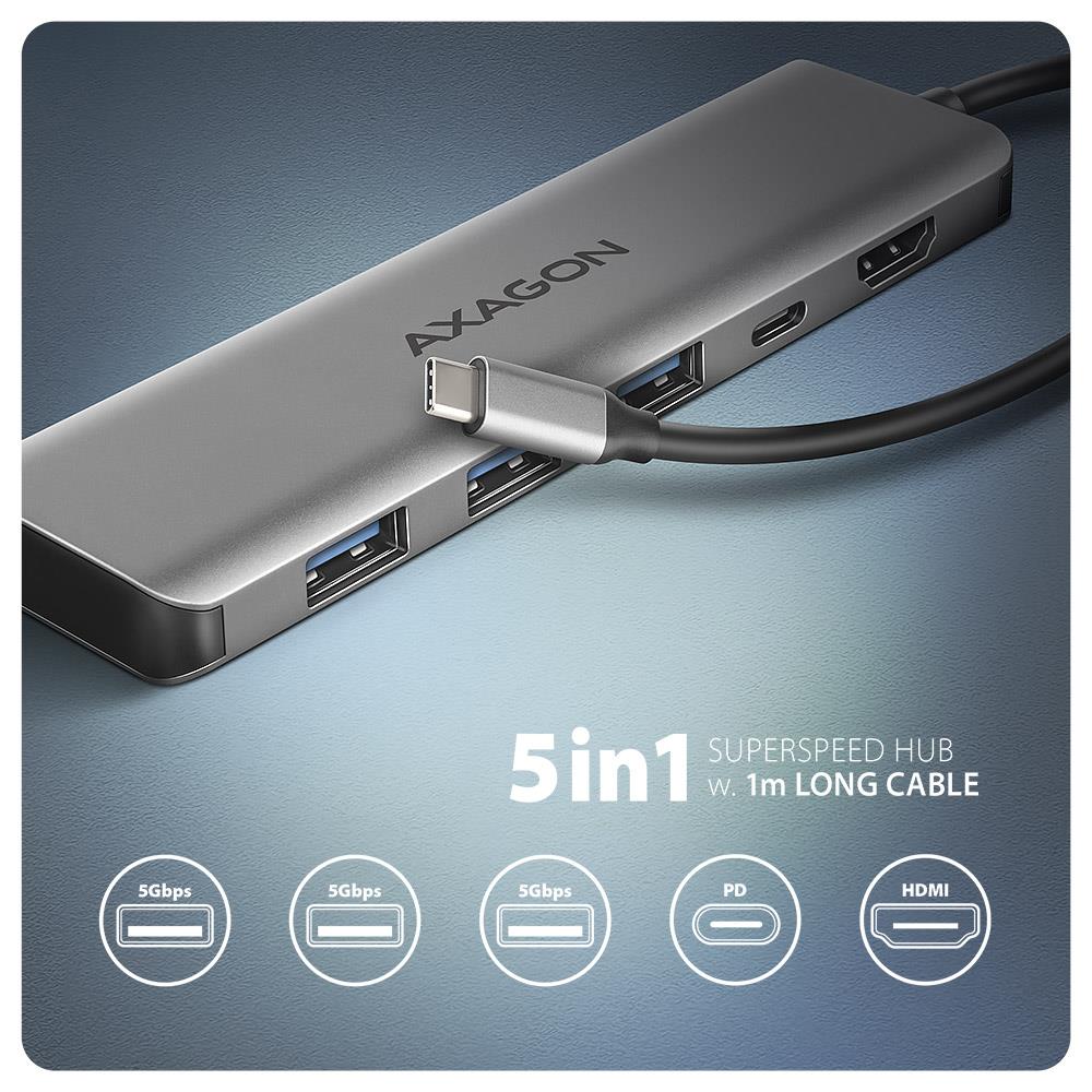 I/O HUB USB-C 5IN1/1M HMC-5H AXAGON - Image 2