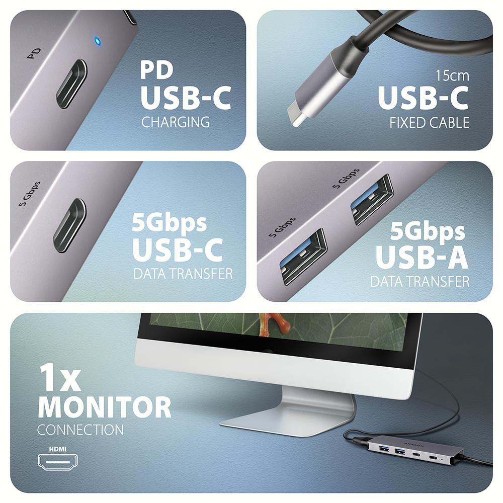 I/O HUB USB-C 5IN1/0.15M HMC-5H60 AXAGON - Image 3
