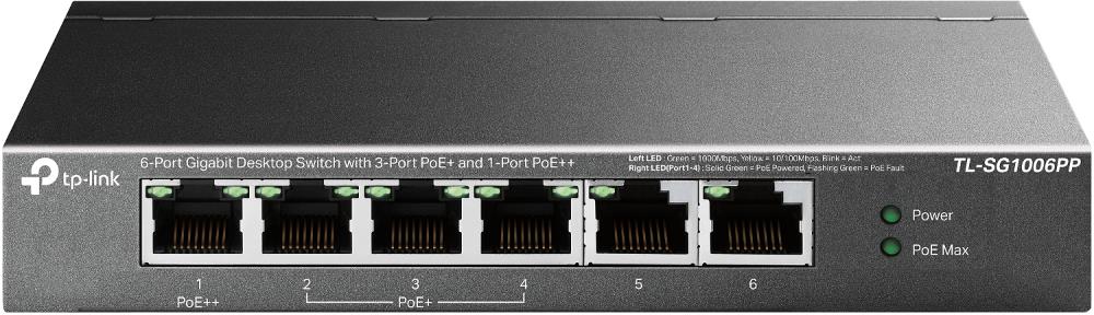 Switch TP-LINK TL-SG1006PP Desktop/pedestal 6x10Base-T / 100Base-TX / 1000Base-T PoE+ ports 4 TL-SG1006PP