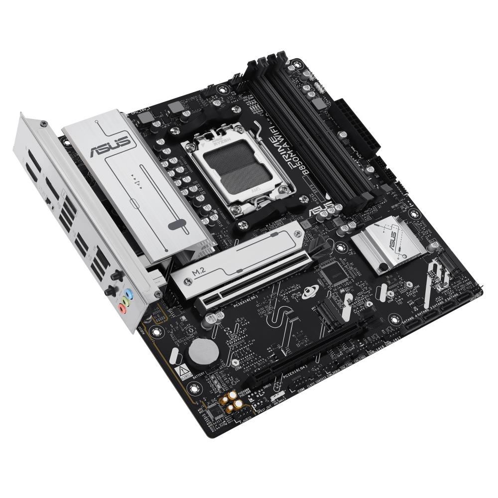 Mainboard ASUS AMD B850 SAM5 Micro-ATX Memory DDR5 Memory slots 4 1xPCI-Express 4.0 16x 1xPCI-Express 5.0 16x 3xM.2 1xHDMI 2xDisplayPort 4xUSB 2.0 4xUSB 3.2 1xRJ45 3xAudio port PRIMEB850M-AWIFI - Image 3