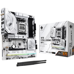 Mainboard ASROCK AMD X870 SAM5 ATX Memory DDR5 Memory slots 4 1xPCI-Express 4.0 16x 1xPCI-Express 5.0 16x 4xM.2 1xHDMI 4xUSB 2.0 5xUSB 3.2 2xUSB-C 1xOptical S/PDIF 1xRJ45 2xAudio port X870STEELLEGENDWIFI