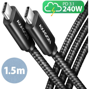 CABLE USB-C TO USB-C 1.5M 240W/BRAID BLK BUCM2-CM15AB AXAGON