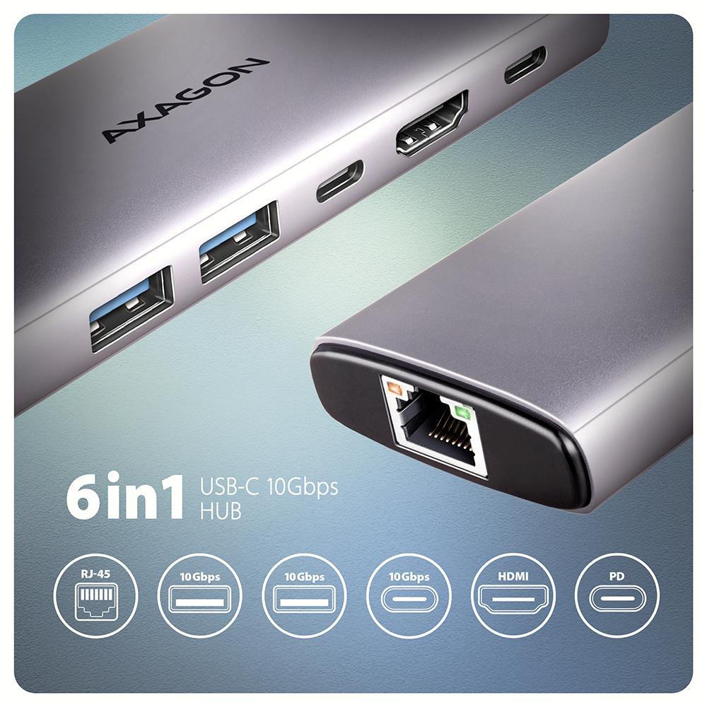 I/O HUB USB-C 6IN1 10GBPS/0.15M HMC-6G2L AXAGON - Image 2