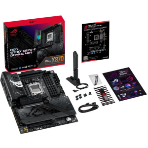 Mainboard ASUS AMD X870 SAM5 ATX Memory DDR5 Memory slots 4 1xPCI-Express 4.0 16x 1xPCI-Express 5.0 16x 4xM.2 1xHDMI 1xDisplayPort 1xAudio-In 1xAudio-Out 5xUSB 3.2 1xUSB-C 2xUSB4 1xRJ45 ROGSTRIXX870-FGAMWIFI