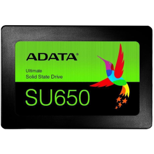 SSD ADATA SU650 512GB SATA 3.0 Write speed 450 MBytes/sec Read speed 520 MBytes/sec 2,5" TBW 140 TB MTBF 2000000 hours ASU650SS-512GT-R
