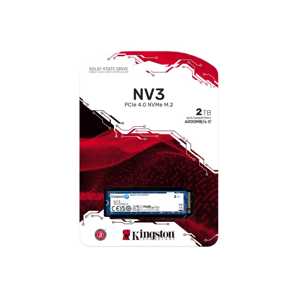 SSD KINGSTON NV3 2TB M.2 PCIE NVMe 3D NAND Write speed 5000 MBytes/sec Read speed 6000 MBytes/sec TBW 640 TB MTBF 200000 hours SNV3S/2000G - Image 3