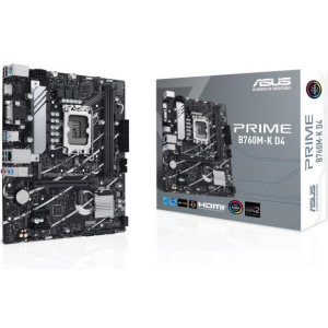 Mainboard ASUS Intel B760 Express LGA1700 Micro-ATX Memory DDR4 Memory slots 2 2xPCI-Express 4.0 1x 1xPCI-Express 4.0 16x 2xM.2 1x15pin D-sub 1xHDMI 2xUSB 2.0 4xUSB 3.2 1xPS/2 1xRJ45 3xAudio port PRIMEB760M-KD4