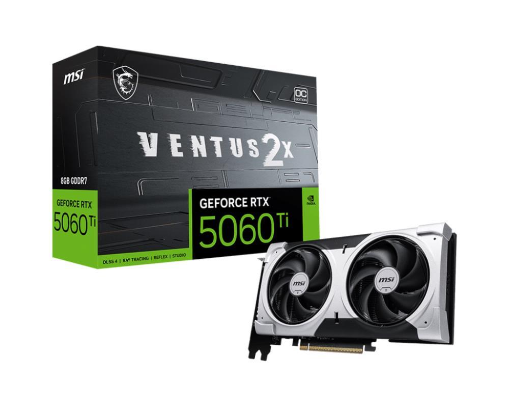 Graphics Card MSI NVIDIA GeForce RTX 5060 Ti 8 GB GDDR7 128 bit PCIE 5.0 16x Dual Slot Fansink 1xHDMI 3xDisplayPort 5060TI8GVENTUS2XOCPL