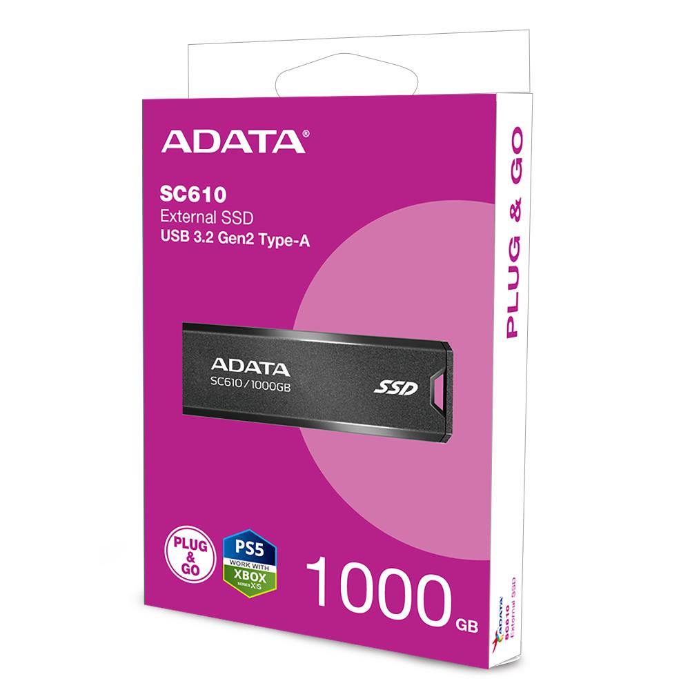 External SSD ADATA SC610 1TB USB 3.2 Write speed 500 MBytes/sec Read speed 550 MBytes/sec SC610-1000G-CBK/RD - Image 2