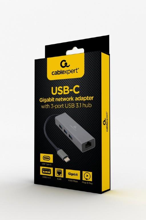 I/O ADAPTER USB-C TO LAN RJ45/USB HUB A-CMU3-LAN-01 GEMBIRD - Image 2