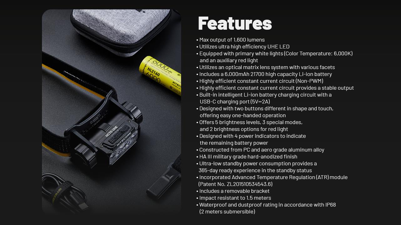 HEADLAMP H SERIES 1600 LUMENS/HC70 UHE NITECORE - Image 6
