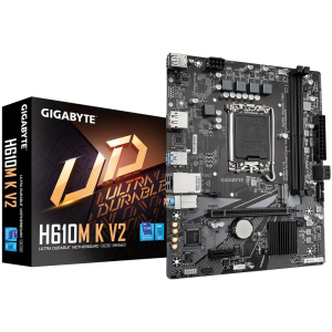 Mainboard GIGABYTE Intel H610 LGA1700 Micro-ATX Memory DDR5 Memory slots 2 1xPCI-Express 3.0 1x 1xPCI-Express 4.0 16x 1xM.2 1xHDMI 1xDisplayPort 4xUSB 2.0 2xUSB 3.2 1xPS/2 1xRJ45 3xAudio port H610MKV2