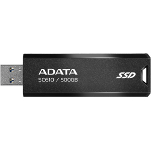 External SSD ADATA SC610 500GB USB 3.2 Write speed 500 MBytes/sec Read speed 550 MBytes/sec SC610-500G-CBK/RD