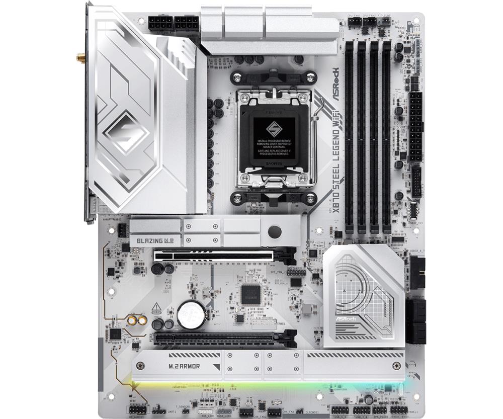 Mainboard ASROCK AMD X870 SAM5 ATX Memory DDR5 Memory slots 4 1xPCI-Express 4.0 16x 1xPCI-Express 5.0 16x 4xM.2 1xHDMI 4xUSB 2.0 5xUSB 3.2 2xUSB-C 1xOptical S/PDIF 1xRJ45 2xAudio port X870STEELLEGENDWIFI - Image 2