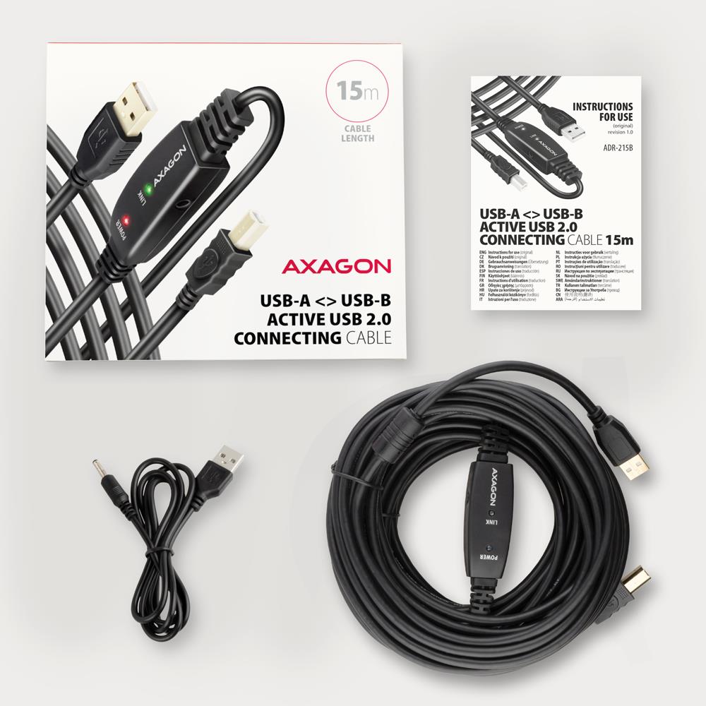 CABLE USB2.0 A-M/B-M ACTIVE/15M ADR-215B AXAGON - Image 3