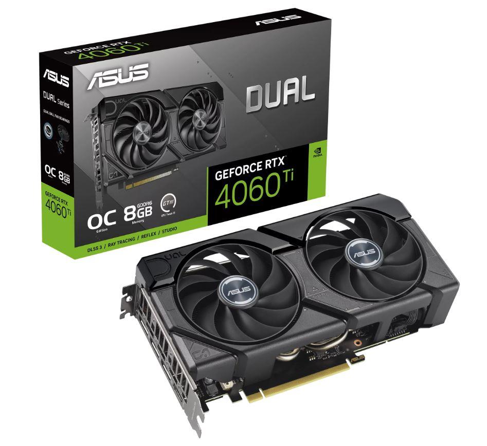Graphics Card ASUS NVIDIA GeForce RTX 4060 Ti 8 GB GDDR6 128 bit PCIE 4.0 16x GPU 2565 MHz Dual Slot Fansink 1xHDMI 3xDisplayPort DUAL-RTX4060TI-O8G-EVO