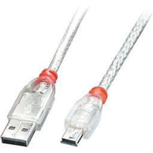 CABLE USB2 A TO MINI-B 0.5M/TRANSPARENT 41781 LINDY