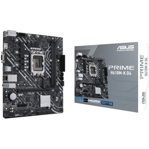 Mainboard ASUS Intel H610 LGA1700 MicroATX Memory DDR4 Memory slots 2 1xPCI-Express 3.0 1x 1xPCI-Express 4.0 16x 1xM.2 1x15pin D-sub 1xHDMI 2xAudio-In 1xAudio-Out 4xUSB 2.0 2xUSB 3.2 1xPS/2 1xRJ45 PRIMEH610M-KD4