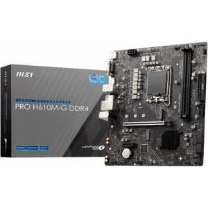 Mainboard MSI Intel H610 LGA1700 MicroATX Memory DDR4 Memory slots 2 1xPCI-Express 3.0 1x 1xPCI-Express 4.0 16x 1xM.2 1x15pin D-sub 1xHDMI 1xDisplayPort 2xAudio-In 1xAudio-Out 4xUSB 2.0 2xUSB 3.2 1xPS/2 1xRJ45 PROH610M-GDDR4