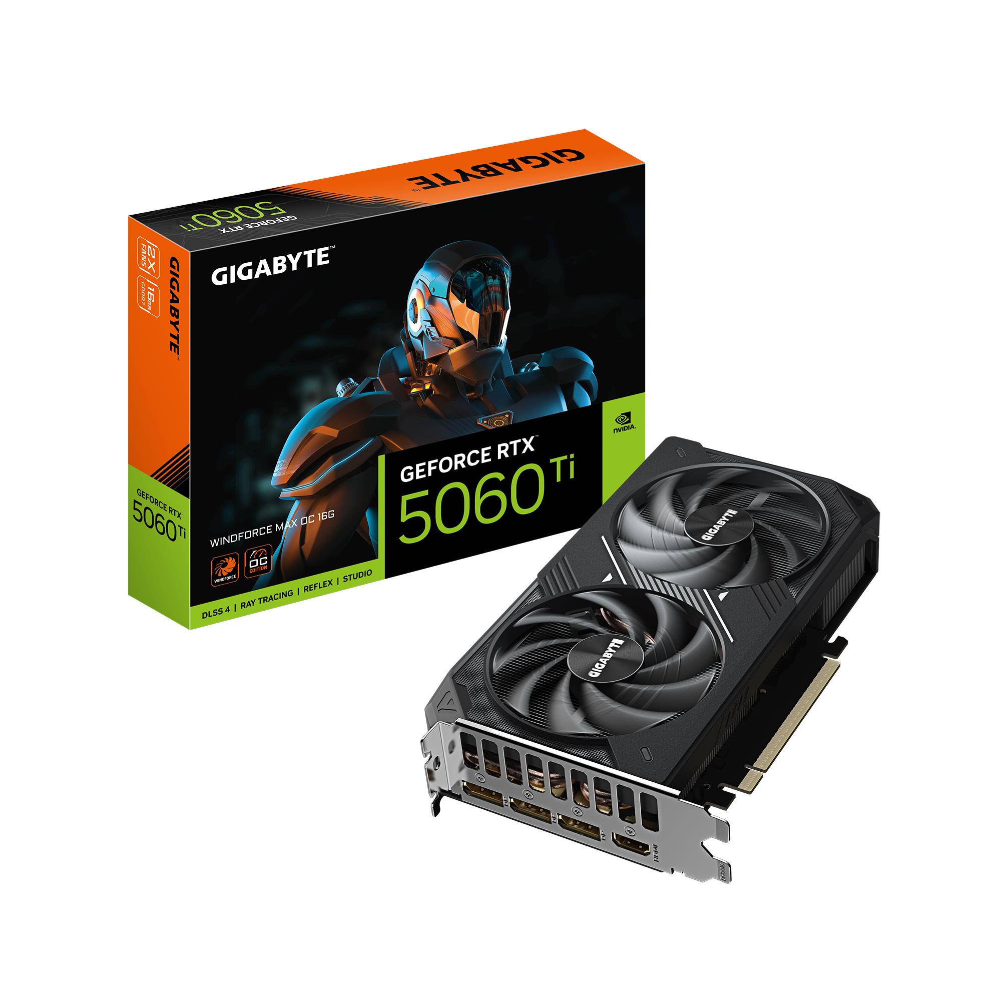 Graphics Card GIGABYTE NVIDIA GeForce RTX 5060 Ti 16 GB GDDR7 PCIE 5.0 16x GPU 2587 MHz Dual Slot Fansink N506TWF2MAXOC-16GD