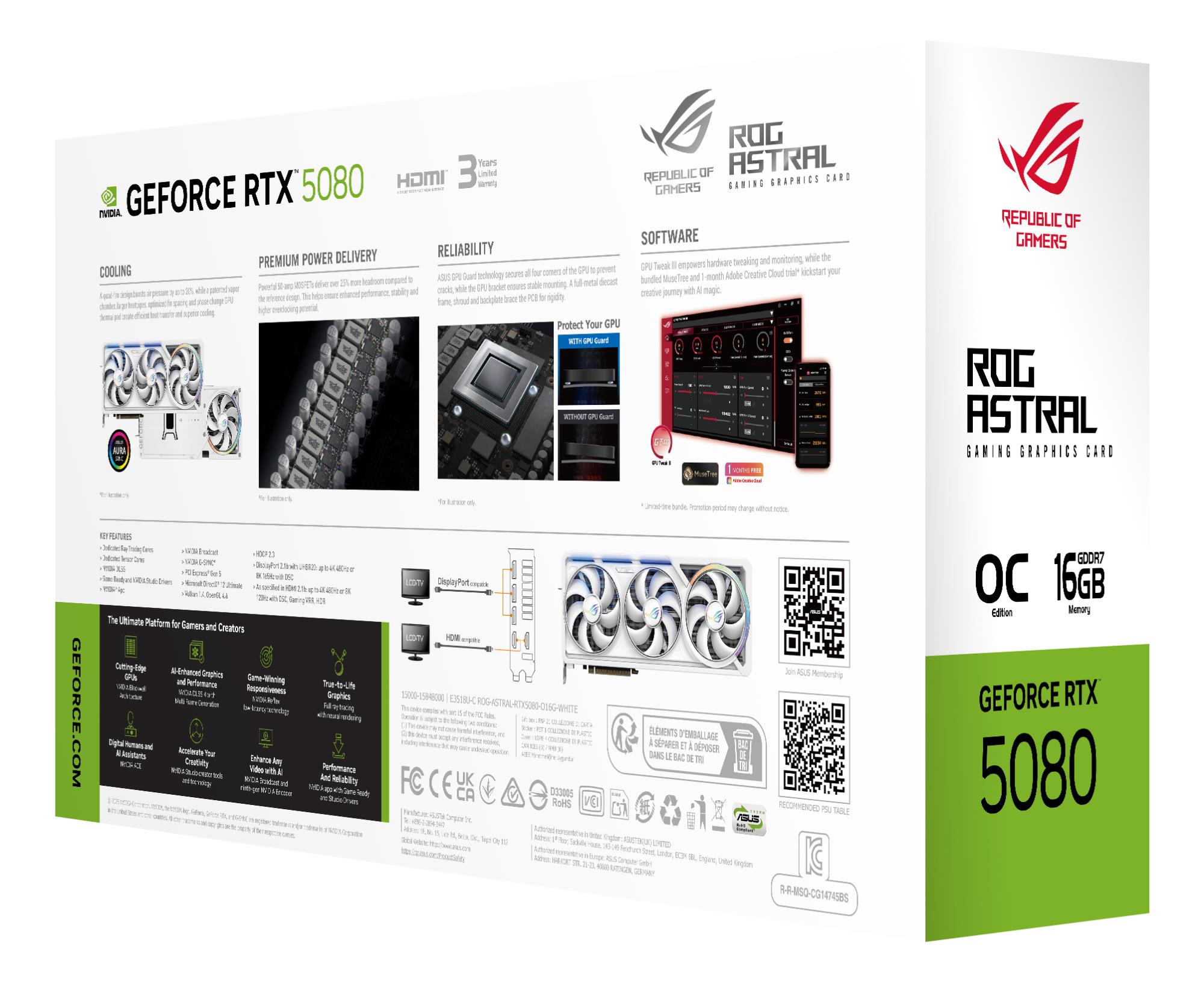 Graphics Card ASUS NVIDIA GeForce RTX 5080 16 GB GDDR7 256 bit Triple slot Fansink ROG-ASTRAL-RTX5080O16G-WH - Image 22