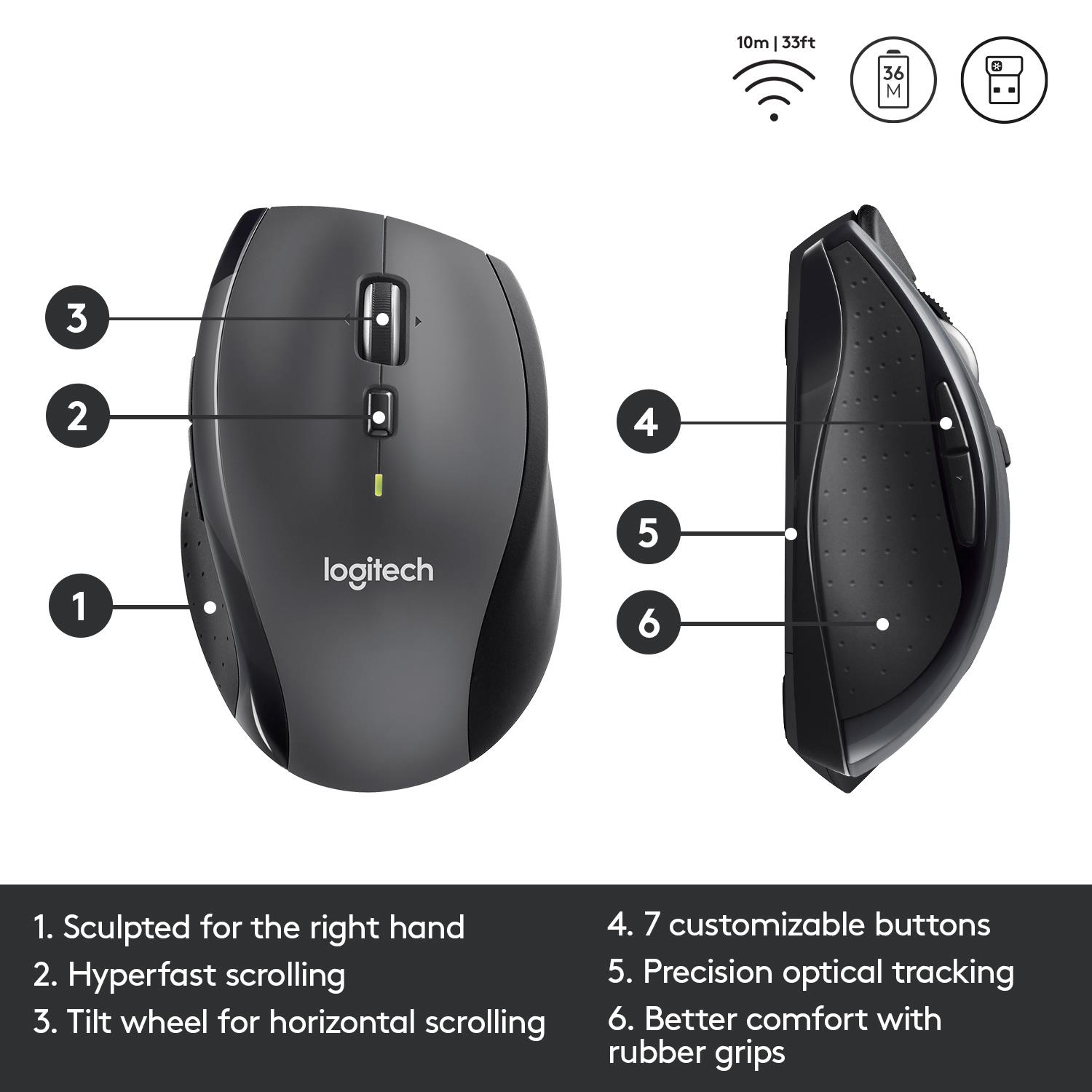 MOUSE USB LASER WRL M705/BLACK 910-001949 LOGITECH - Image 31