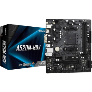 Mainboard ASROCK AMD A520 SAM4 Micro-ATX Memory DDR4 Memory slots 2 1xPCI-Express 3.0 1x 1xPCI-Express 3.0 16x 1xM.2 1x15pin D-sub 1xDVI-D 1xHDMI 2xAudio-In 1xAudio-Out 2xUSB 2.0 4xUSB 3.2 1xPS/2 1xRJ45 A520M-HDV