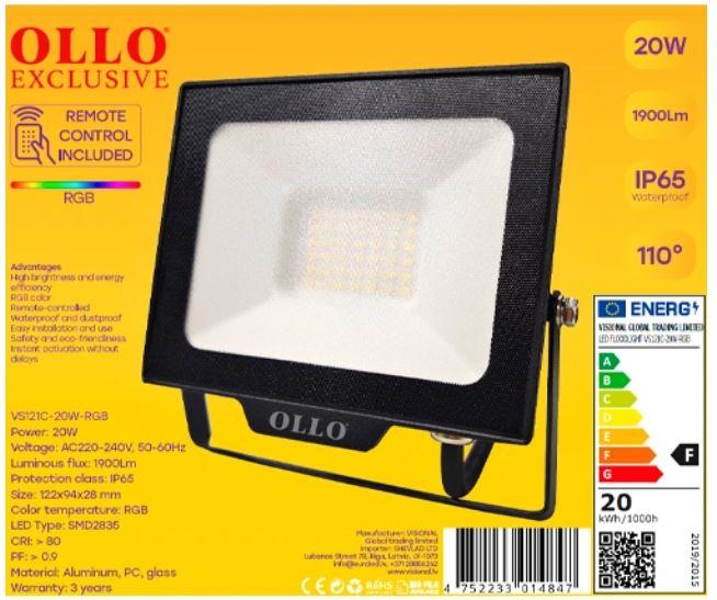 LAMP LED FLOODLIGHT 20W RGB/1900LM VS121C-20W-RGB OLLO - Image 2