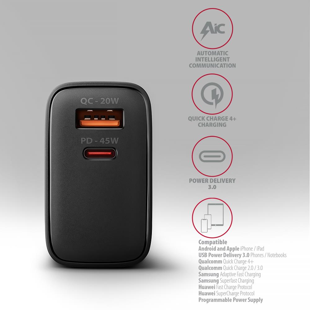 MOBILE CHARGER WALL USB 45W/GAN 2PORT ACU-PQ45 AXAGON - Image 5