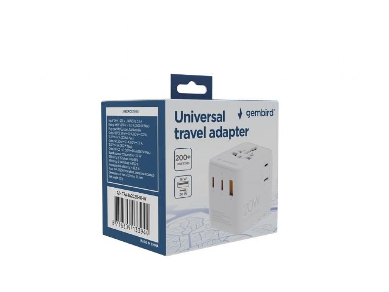 POWER ADAPTER TRAVEL 20W/WHITE TPA-1A2C20-01-W GEMBIRD - Image 7