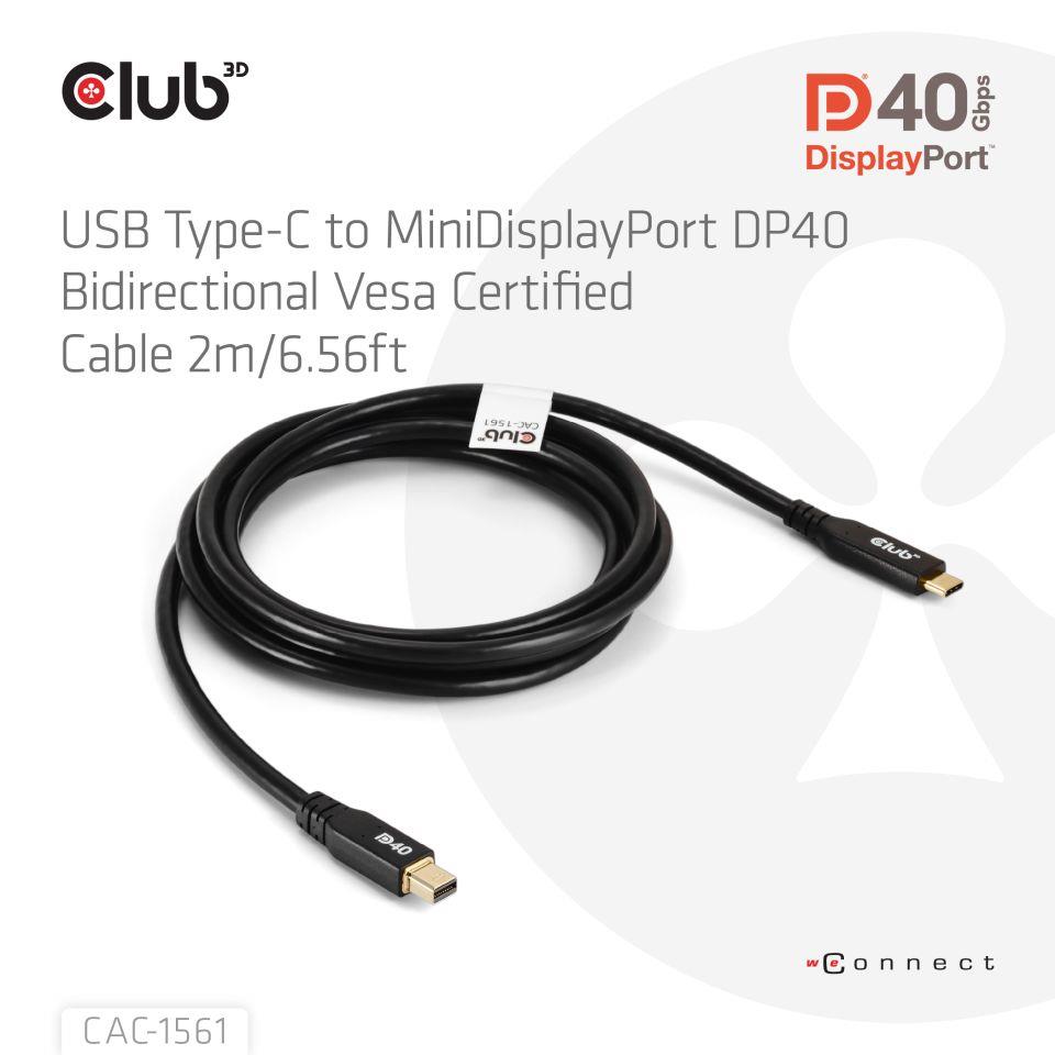 CABLE USB-C TO MINI DP 1.2M/M/M CAC-1561 CLUB3D - Image 2