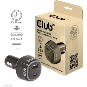 NB CHARGER CAR USB+USB-C/63W CAC-1922 CLUB3D
