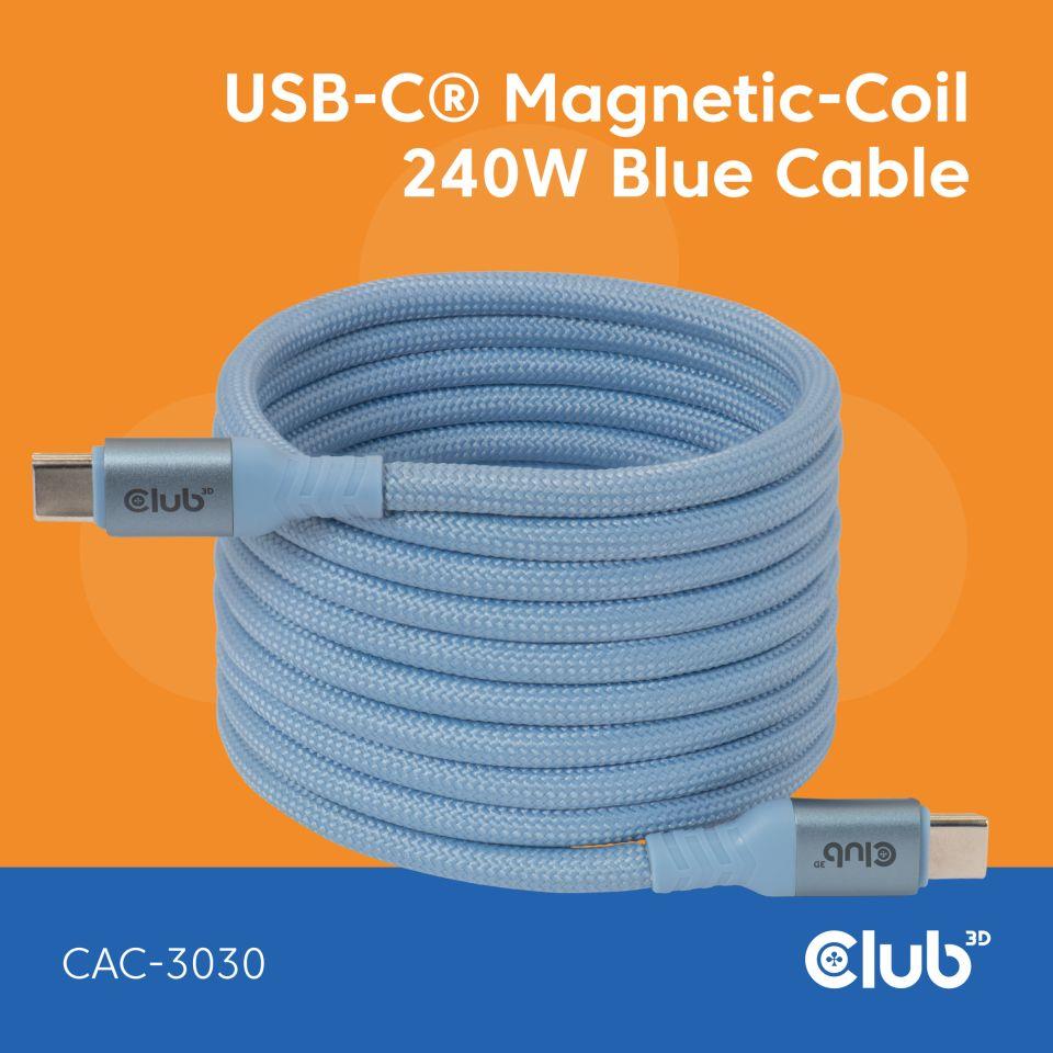 CABLE USB-C TO USB-C 2M/MAGNETIC BLUE CAC-3030 CLUB3D - Image 2