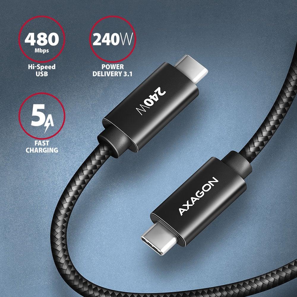 CABLE USB-C TO USB-C 2.5M 240W/BRAID BLK BUCM2-CM25AB AXAGON - Image 3