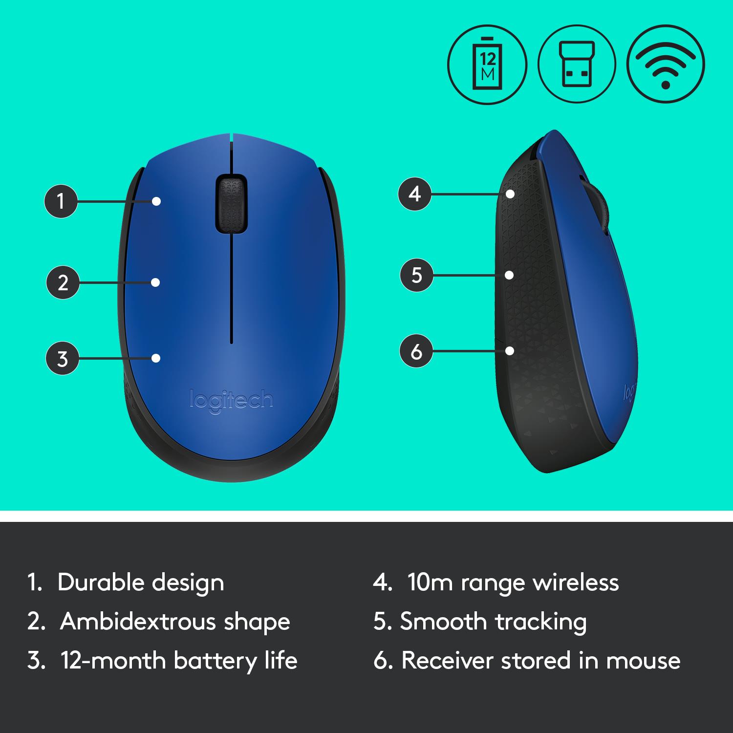 MOUSE USB OPTICAL WRL M171/BLUE 910-004640 LOGITECH - Image 42