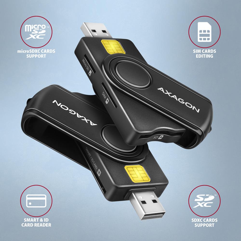 CARD READER USB-C+USB2.0 4SLOT/SMARTCARD CRE-SMP2A AXAGON - Image 4