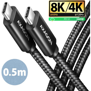 CABLE USB-C TO USB-C 0.5M 240W/8K BLACK BUCM4X-CM05AB AXAGON