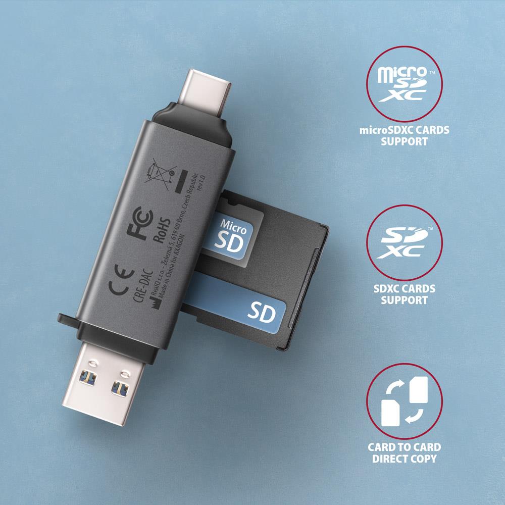 CARD READER USB-C+USB3.2 2SLOT/SD/MICROSD CRE-DAC AXAGON - Image 5